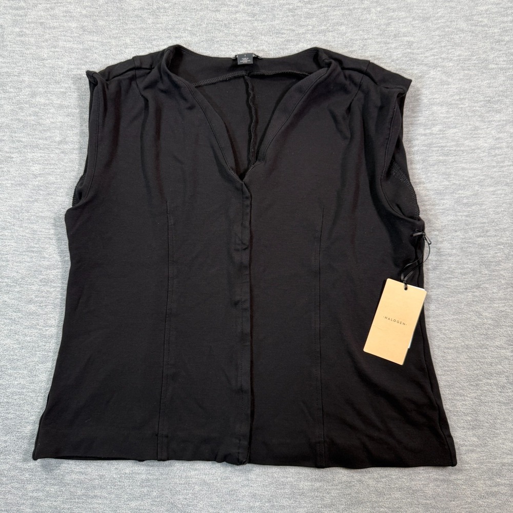 Halogen Tank Top Women's Large Black Sleeveless V-Neck Soft Knit Blouse NWT